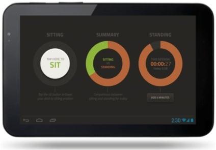Health En app i den tilkoblede telefonen eller nettbrettet minner brukeren på å variere arbeidsstillingen