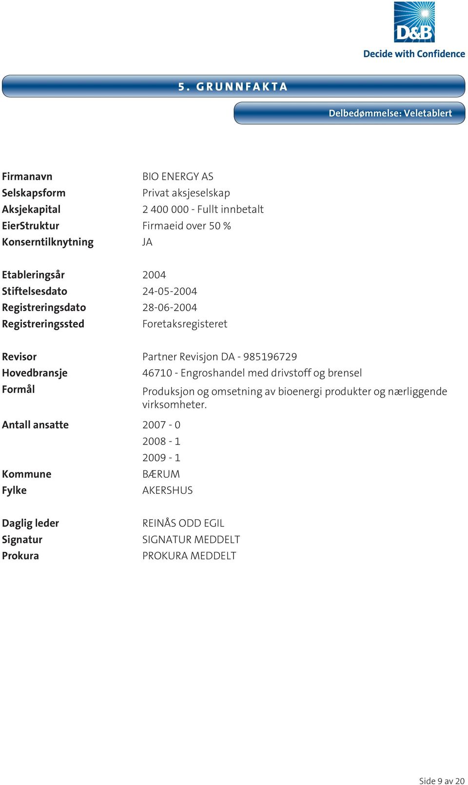 Revisjon DA - 985196729 Hovedbransje Formål Antall ansatte 2007-0 Kommune Fylke 46710 - Engroshandel med drivstoff og brensel Produksjon og omsetning av