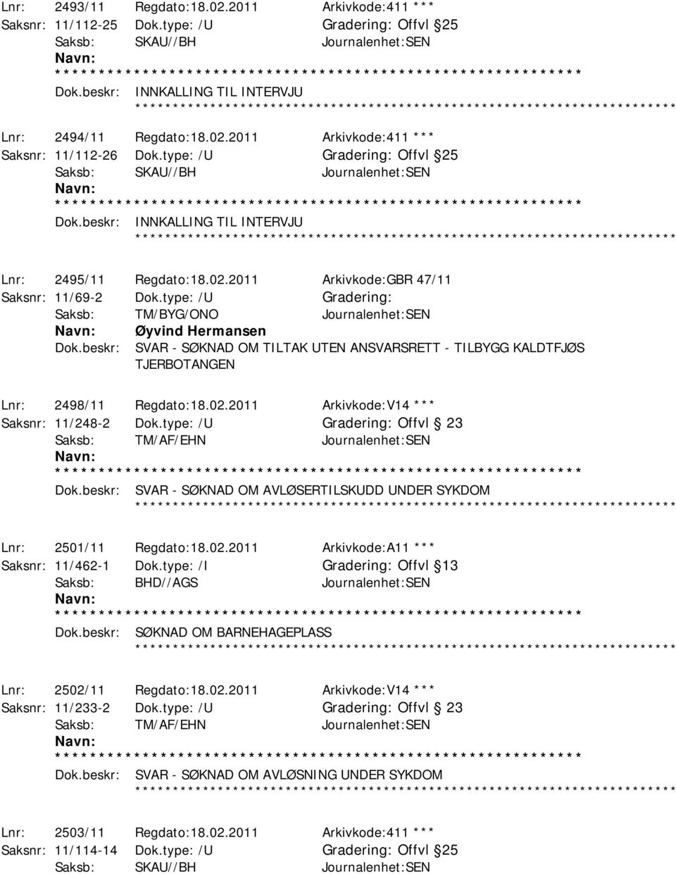 beskr: SVAR - SØKNAD OM TILTAK UTEN ANSVARSRETT - TILBYGG KALDTFJØS TJERBOTANGEN Lnr: 2498/11 Regdato:18.02.2011 Arkivkode:V14 *** Saksnr: 11/248-2 Dok.