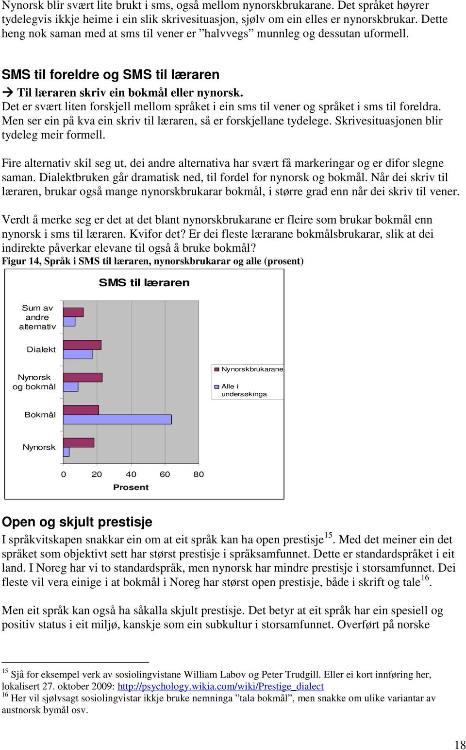 Det er svært liten forskjell mellom språket i ein sms til vener og språket i sms til foreldra. Men ser ein på kva ein skriv til læraren, så er forskjellane tydelege.