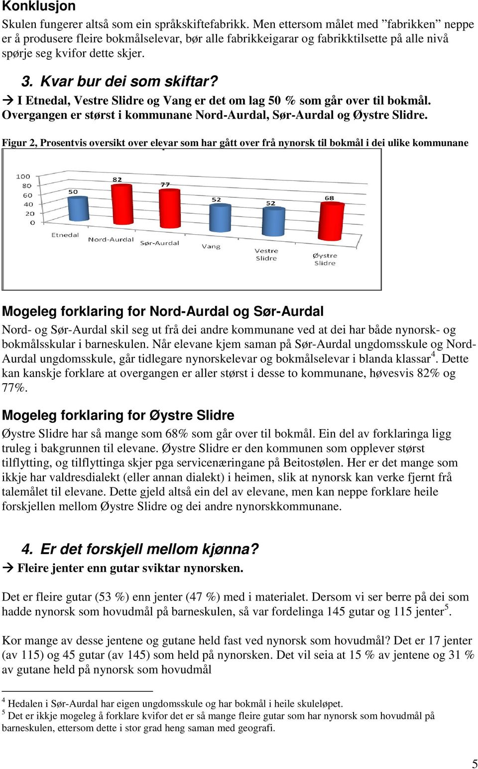 I Etnedal, Vestre Slidre og Vang er det om lag 50 % som går over til bokmål. Overgangen er størst i kommunane Nord-Aurdal, Sør-Aurdal og Øystre Slidre.