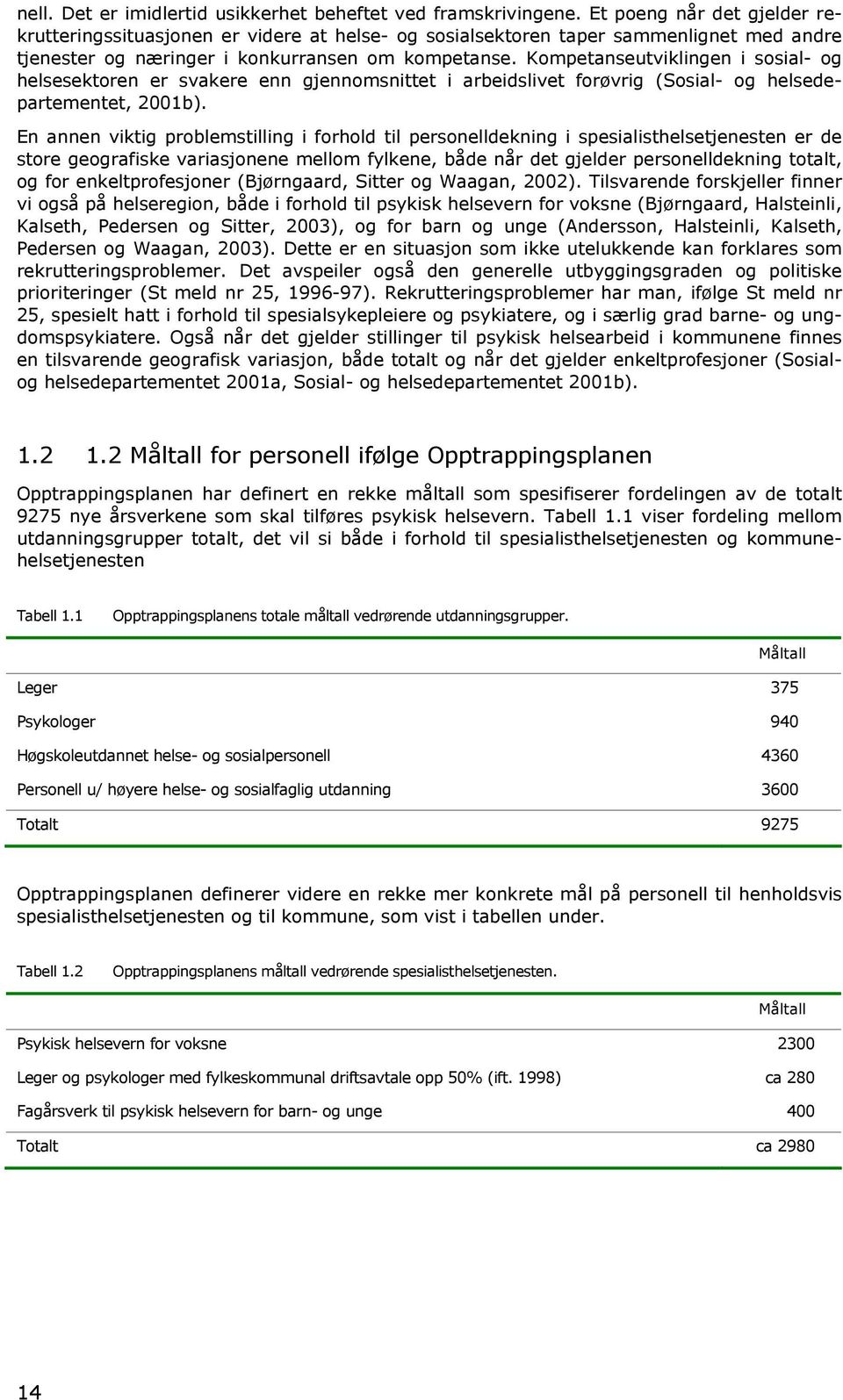 Kompetanseutviklingen i sosial- og helsesektoren er svakere enn gjennomsnittet i arbeidslivet forøvrig (Sosial- og helsedepartementet, 2001b).