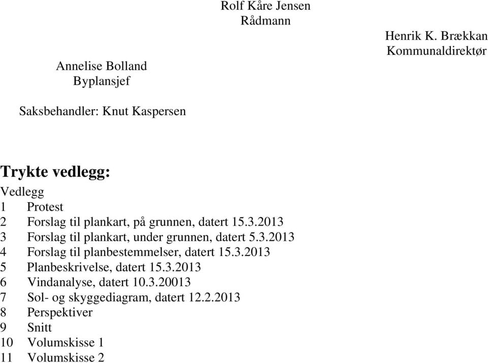 2013 3 Forslag til plankart, under grunnen, datert 5.3.2013 4 Forslag til planbestemmelser, datert 15.3.2013 5 Planbeskrivelse, datert 15.