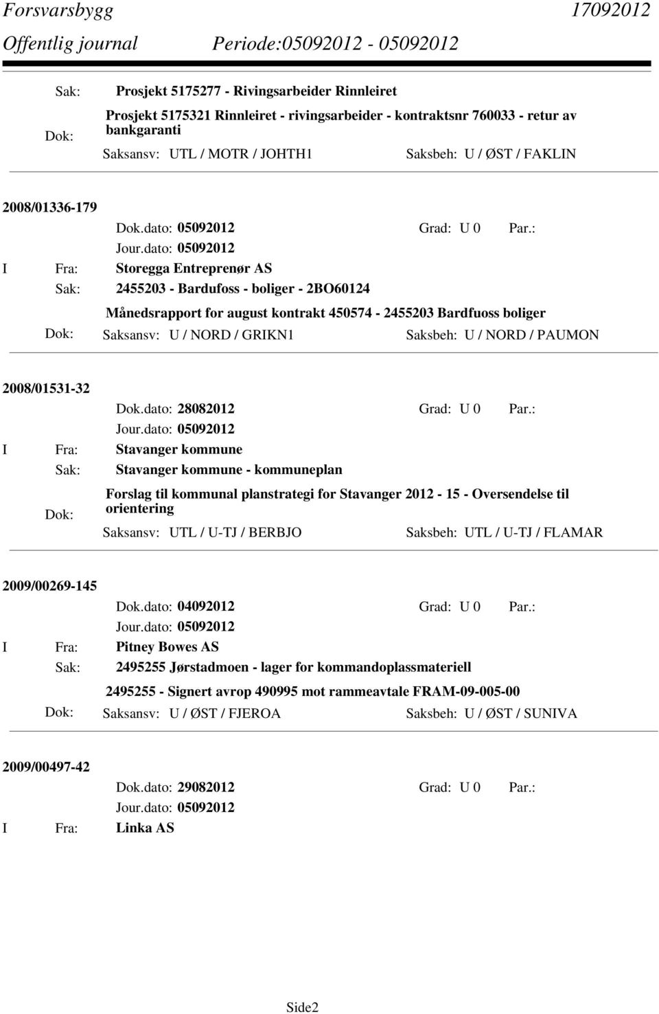 : I Fra: Storegga Entreprenør AS Sak: 2455203 - Bardufoss - boliger - 2BO60124 Månedsrapport for august kontrakt 450574-2455203 Bardfuoss boliger Saksansv: U / NORD / GRIKN1 Saksbeh: U / NORD /