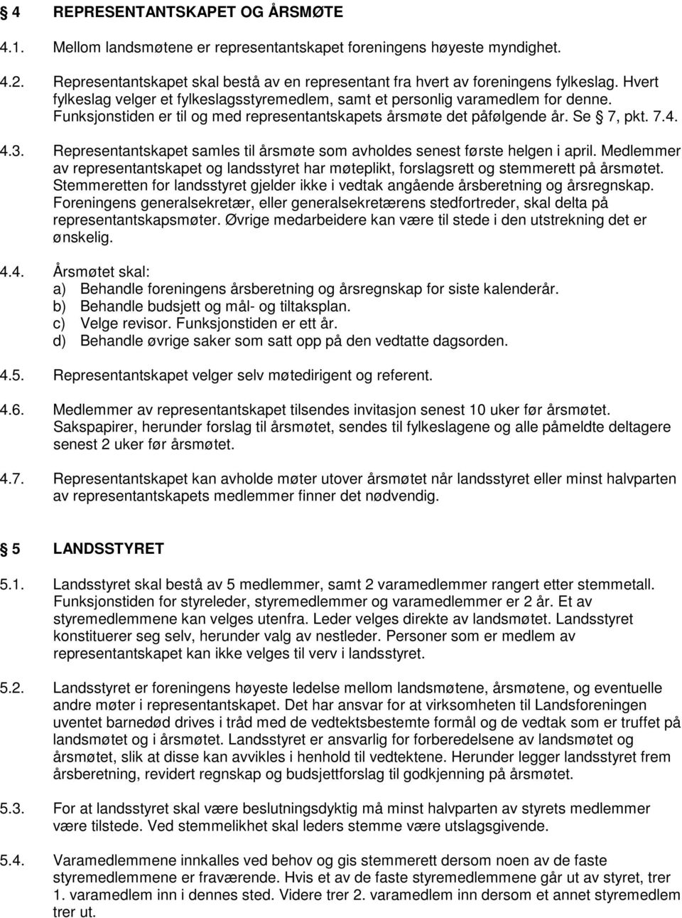 Representantskapet samles til årsmøte som avholdes senest første helgen i april. Medlemmer av representantskapet og landsstyret har møteplikt, forslagsrett og stemmerett på årsmøtet.