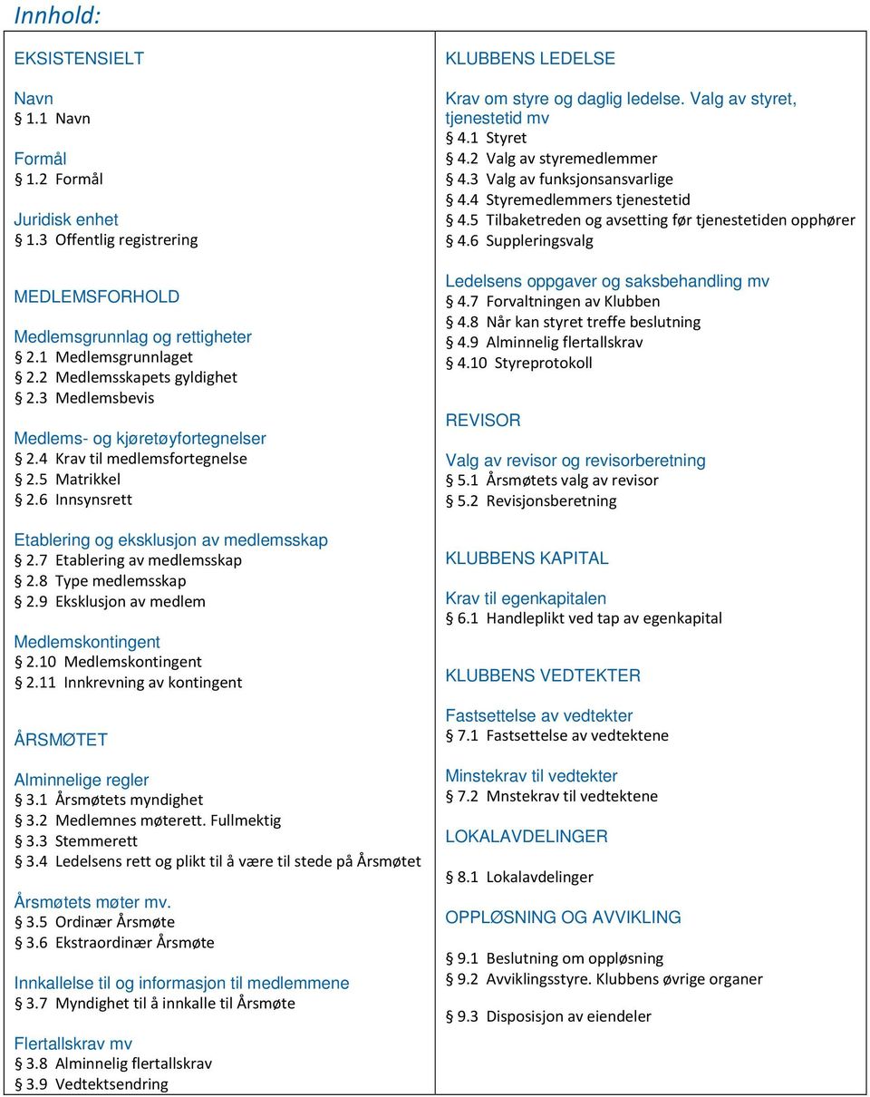 8 Type medlemsskap 2.9 Eksklusjon av medlem Medlemskontingent 2.10 Medlemskontingent 2.11 Innkrevning av kontingent ÅRSMØTET Alminnelige regler 3.1 Årsmøtets myndighet 3.2 Medlemnes møterett.