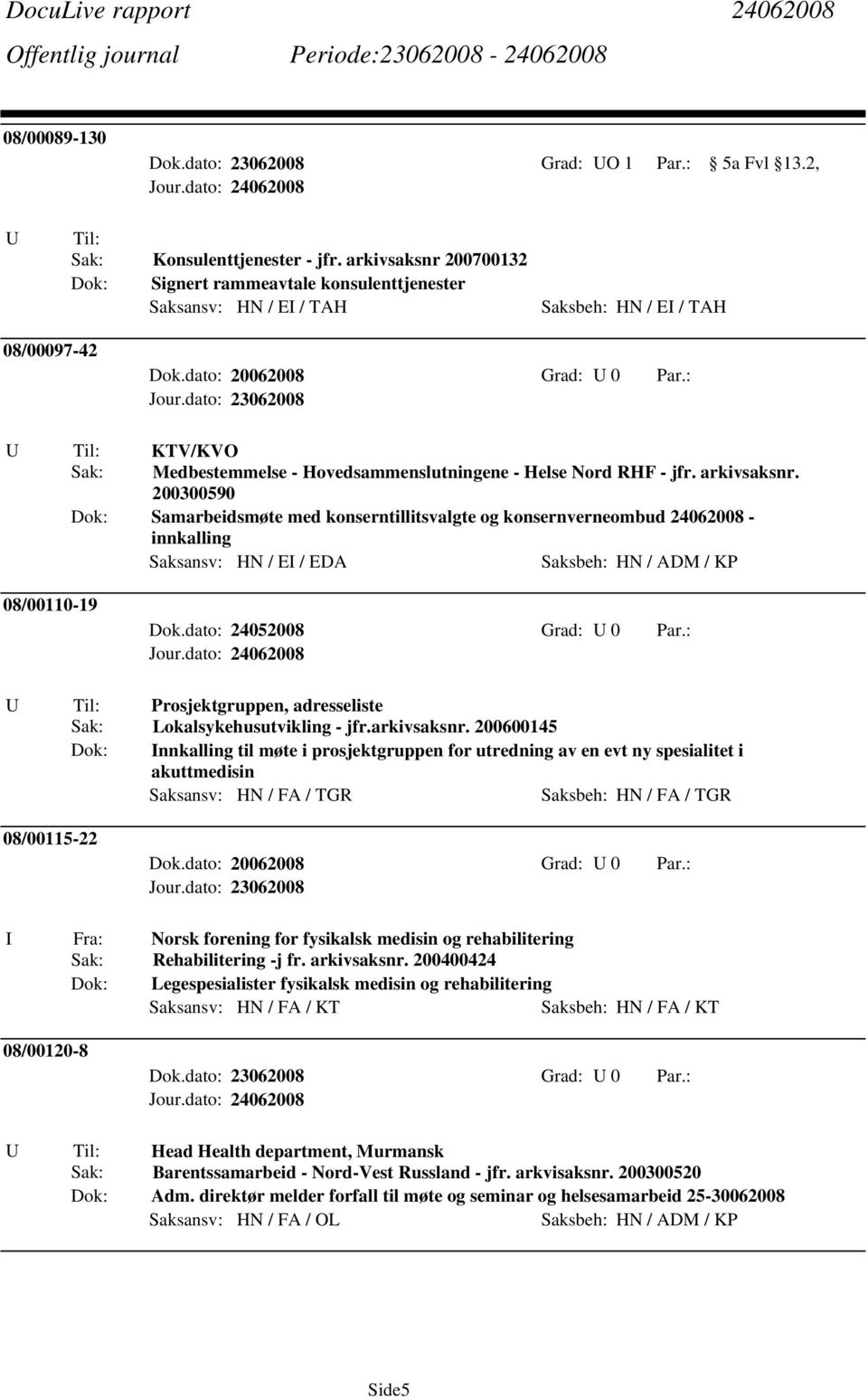 arkivsaksnr. 200300590 Samarbeidsmøte med konserntillitsvalgte og konsernverneombud 24062008 - innkalling Saksansv: HN / E / EDA 08/00110-19 Dok.dato: 24052008 Grad: 0 Par.