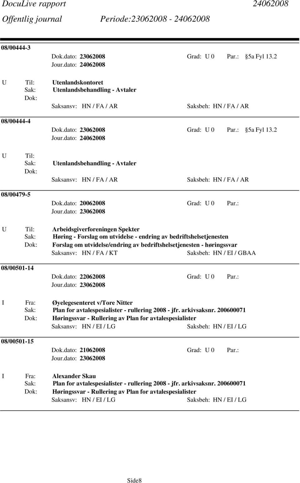 2 tenlandsbehandling - Avtaler Saksansv: HN / FA / AR Saksbeh: HN / FA / AR 08/00479-5 Arbeidsgiverforeningen Spekter Høring - Forslag om utvidelse - endring av bedriftshelsetjenesten Forslag om