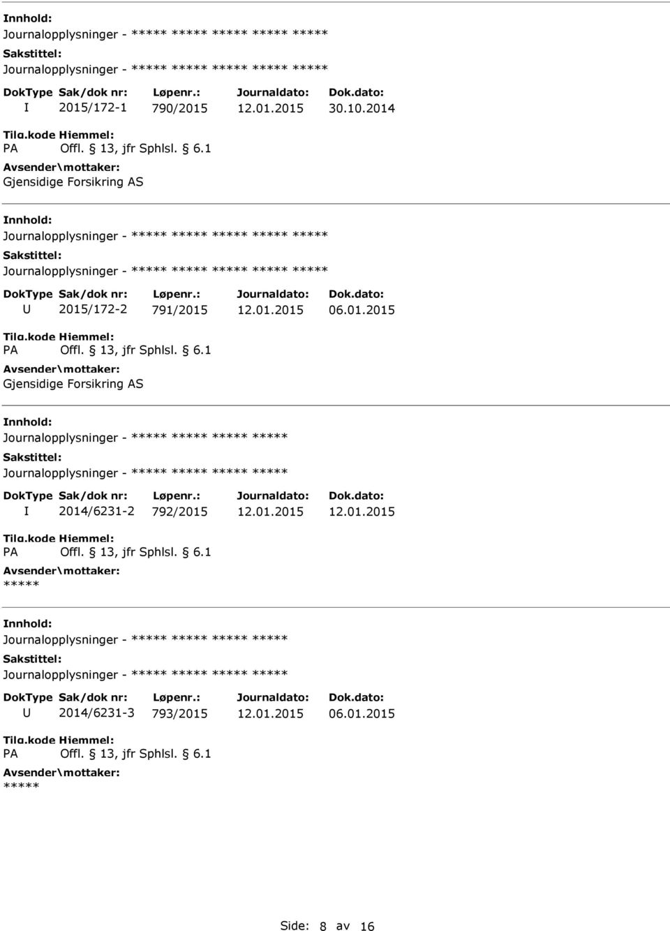 Journalopplysninger - Journalopplysninger - 2014/6231-2 792/2015