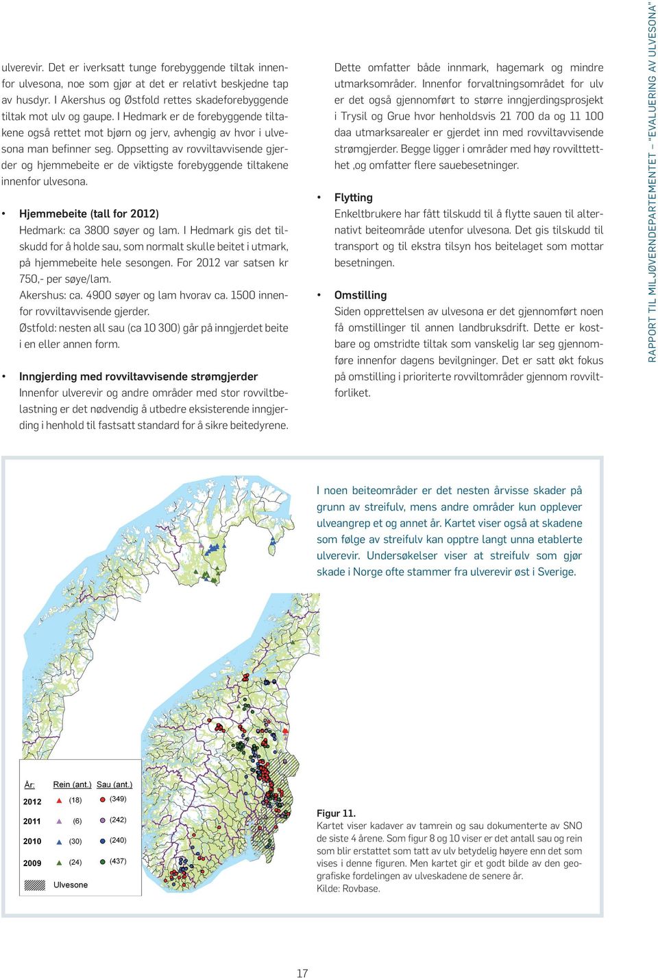 Oppsetting av rovviltavvisende gjerder og hjemmebeite er de viktigste forebyggende tiltakene innenfor ulvesona. Hjemmebeite (tall for 2012) Hedmark: ca 3800 søyer og lam.