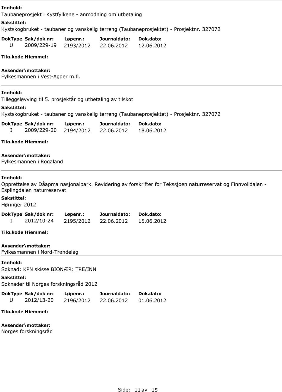 prosjektår og utbetaling av tilskot Kystskogbruket - taubaner og vanskelig terreng (Taubaneprosjektet) - Prosjektnr.