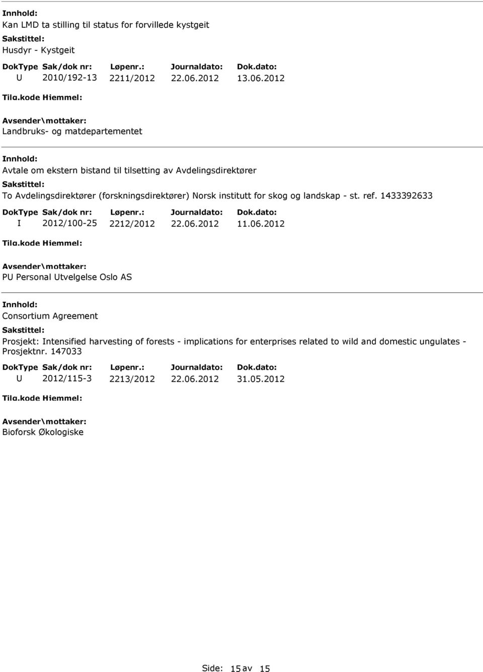 Norsk institutt for skog og landskap - st. ref. 1433392633 2012/100-25 2212/2012 11.06.