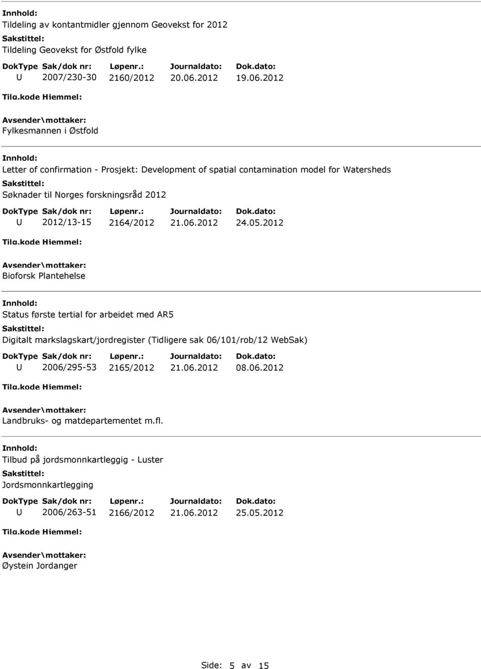 2012 Bioforsk Plantehelse Status første tertial for arbeidet med AR5 Digitalt markslagskart/jordregister (Tidligere sak 06/101/rob/12 WebSak)