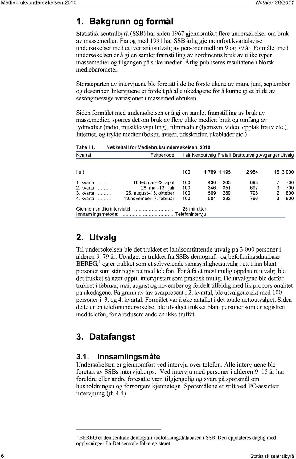 Formålet med undersøkelsen er å gi en samlet framstilling av nordmenns bruk av ulike typer massemedier og tilgangen på slike medier. Årlig publiseres resultatene i Norsk mediebarometer.