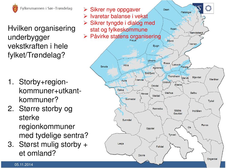 fylkeskommune Påvirke statens organisering 1. Storby+regionkommuner+utkantkommuner? 2.