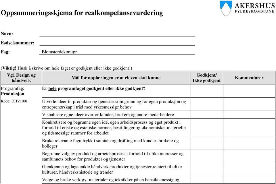 yrkesmessige behov Visualisere egne ideer overfor kunder, brukere og andre medarbeidere Konkretisere og begrunne egen idé, egen arbeidsprosess og eget produkt i forhold til etiske og estetiske