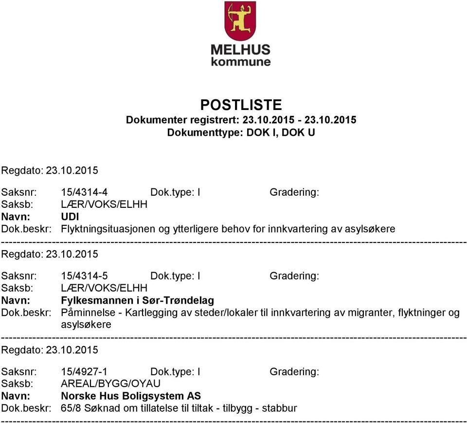 type: I Gradering: Saksb: LÆR/VOKS/ELHH Navn: Fylkesmannen i Sør-Trøndelag Dok.