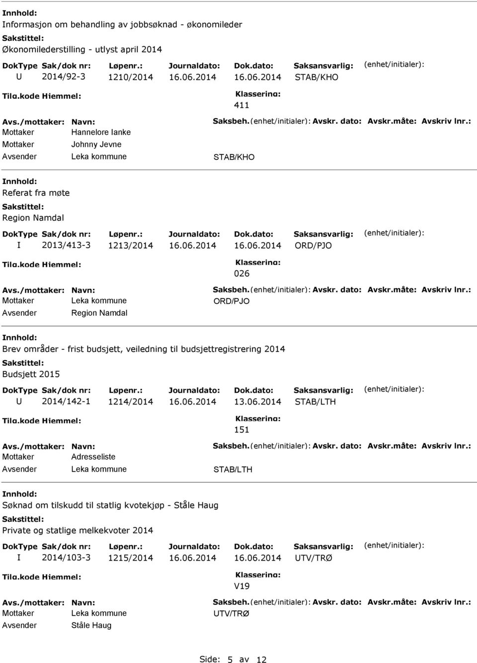 : Region Namdal Brev områder - frist budsjett, veiledning til budsjettregistrering 2014 Budsjett 2015 2014/142-1 1214/2014 151 Avs./mottaker: Navn: Saksbeh. Avskr. dato: Avskr.