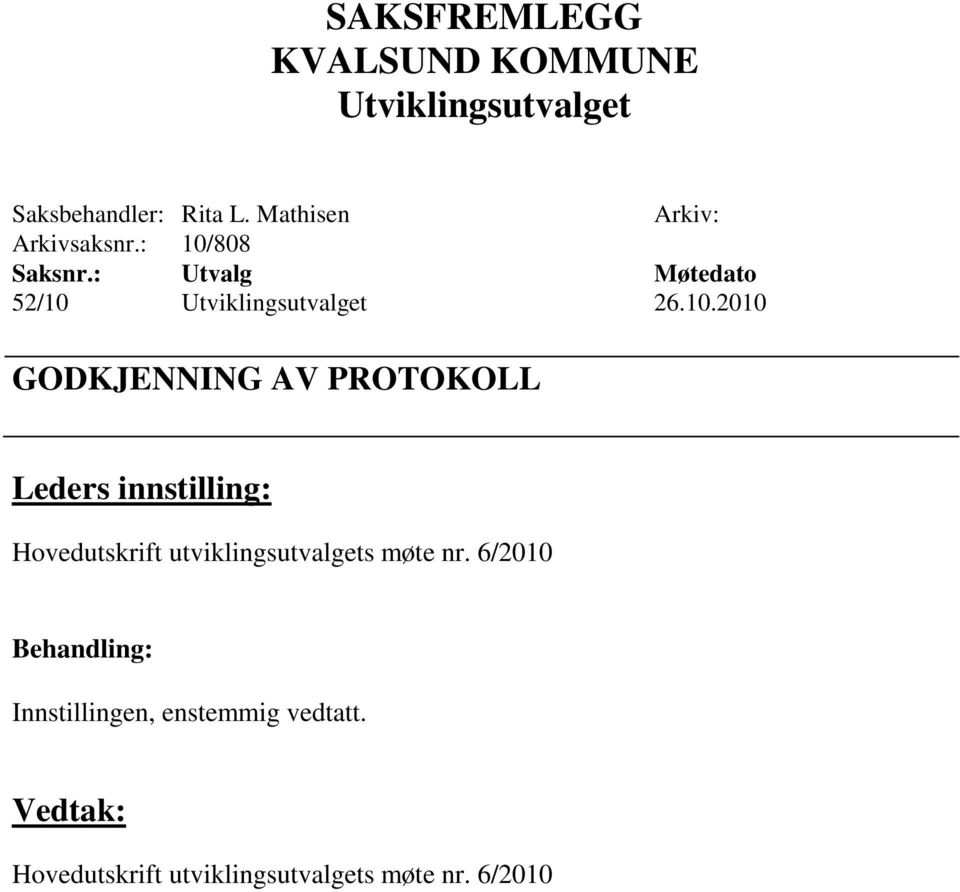 Hovedutskrift utviklingsutvalgets møte nr.