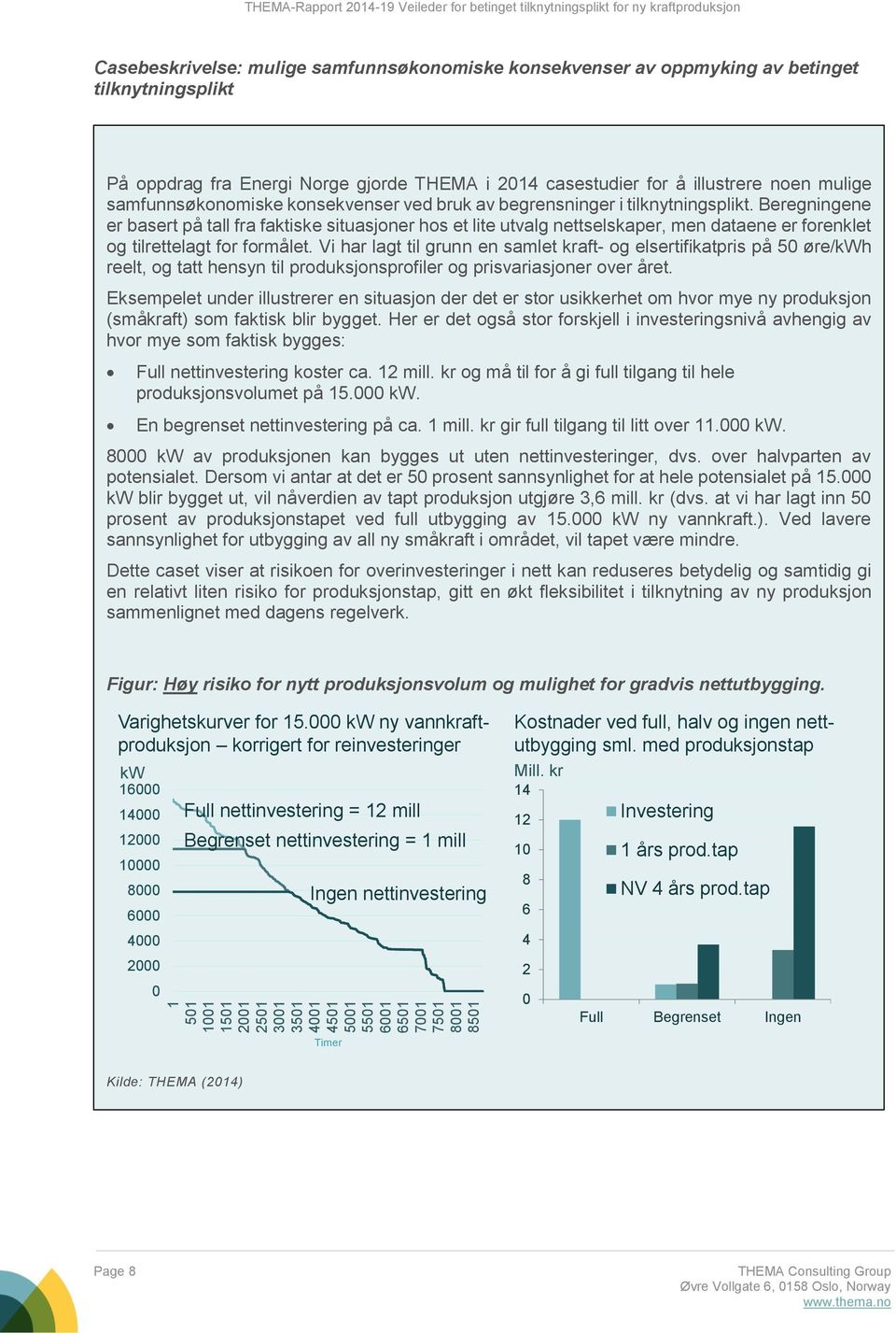 bruk av begrensninger i tilknytningsplikt. Beregningene er basert på tall fra faktiske situasjoner hos et lite utvalg nettselskaper, men dataene er forenklet og tilrettelagt for formålet.