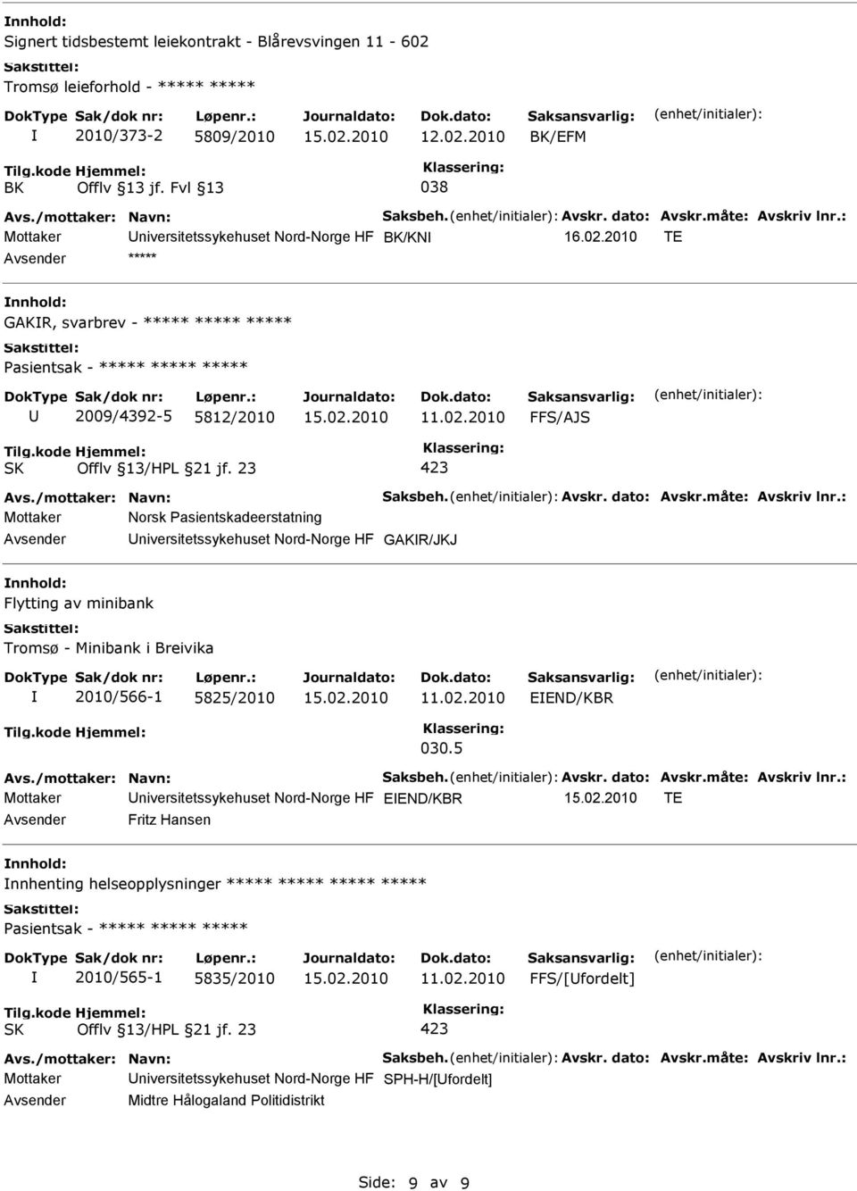 måte: Avskriv lnr.: Mottaker Norsk Pasientskadeerstatning niversitetssykehuset Nord-Norge HF GAKR/JKJ Flytting av minibank Tromsø - Minibank i Breivika 2010/566-1 5825/2010 EEND/KBR 030.5 Avs.