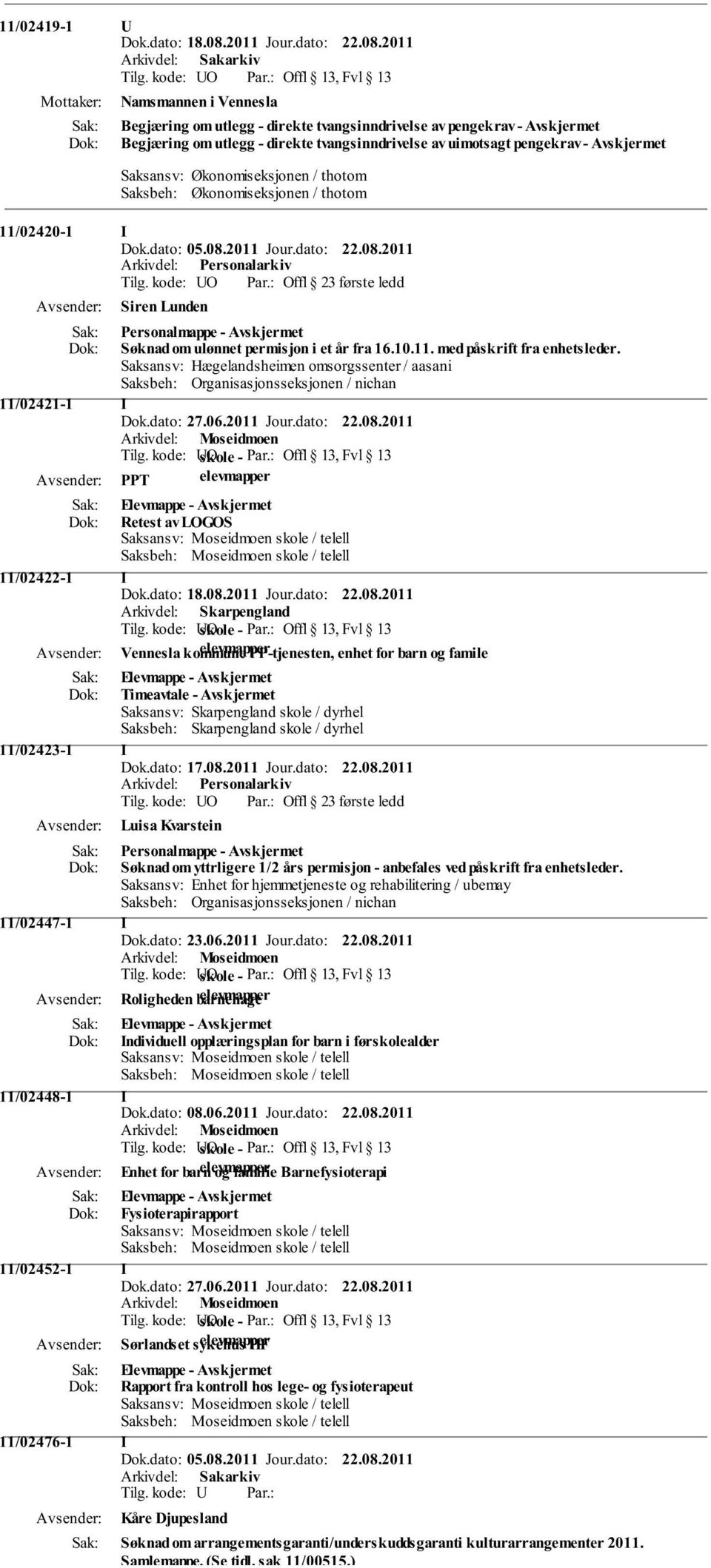 Saksansv: Økonomiseksjonen / thotom Saksbeh: Økonomiseksjonen / thotom 11/02420-1 I Dok.dato: 05.08.2011 Jour.dato: 22.08.2011 Tilg.