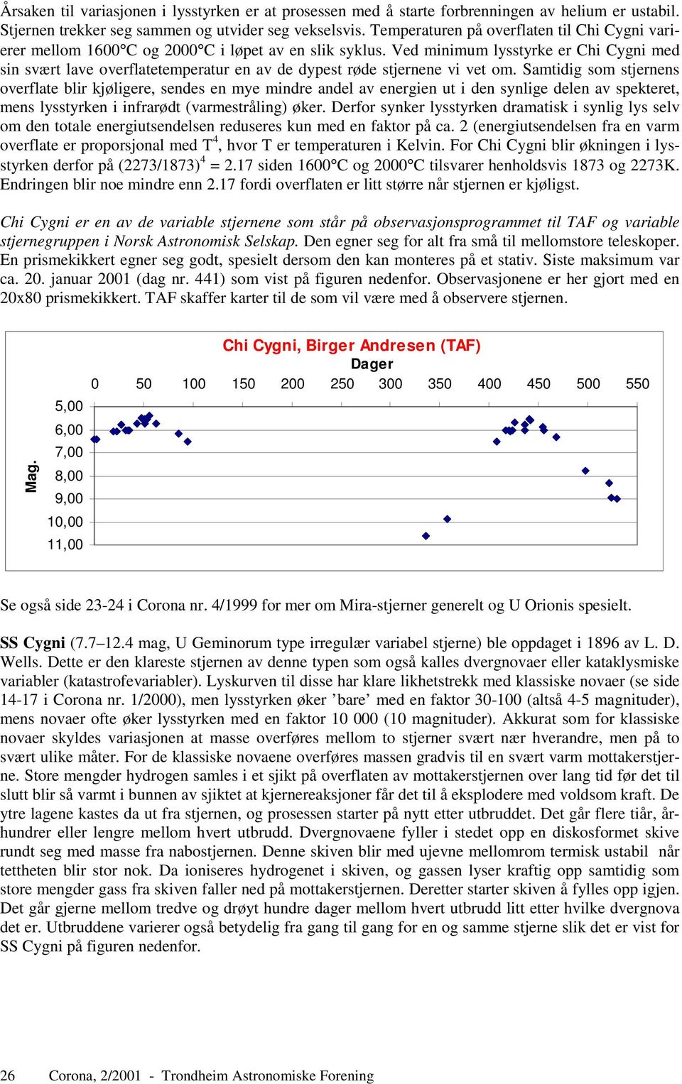 Ved minimum lysstyrke er Chi Cygni med sin svært lave overflatetemperatur en av de dypest røde stjernene vi vet om.