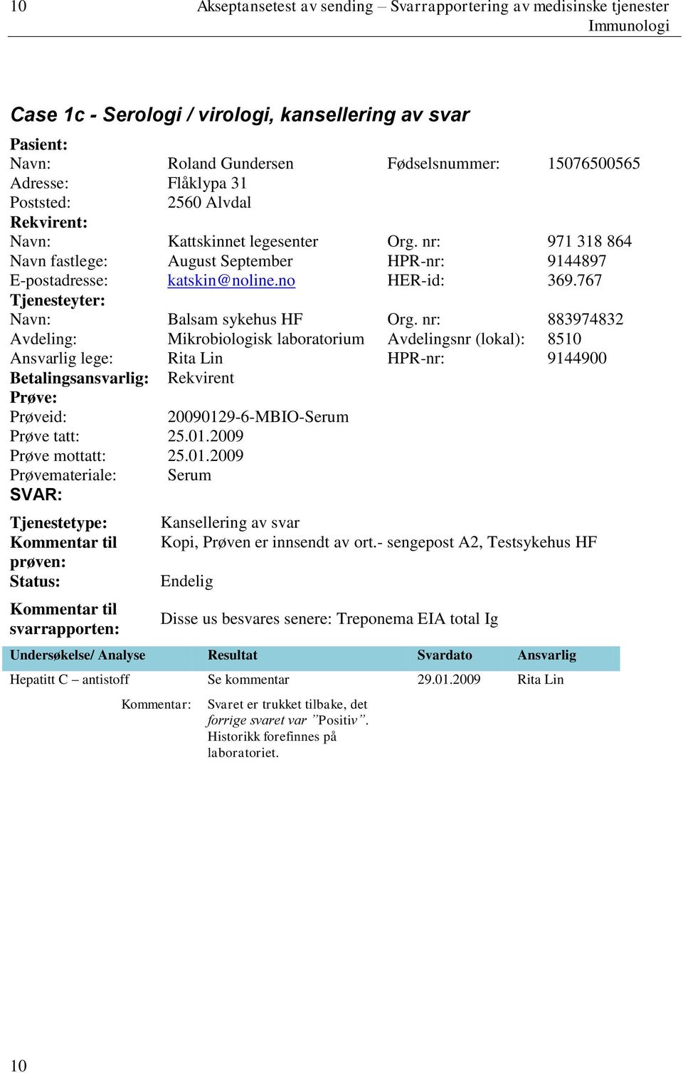 767 Tjenesteyter: Navn: Balsam sykehus HF Org.