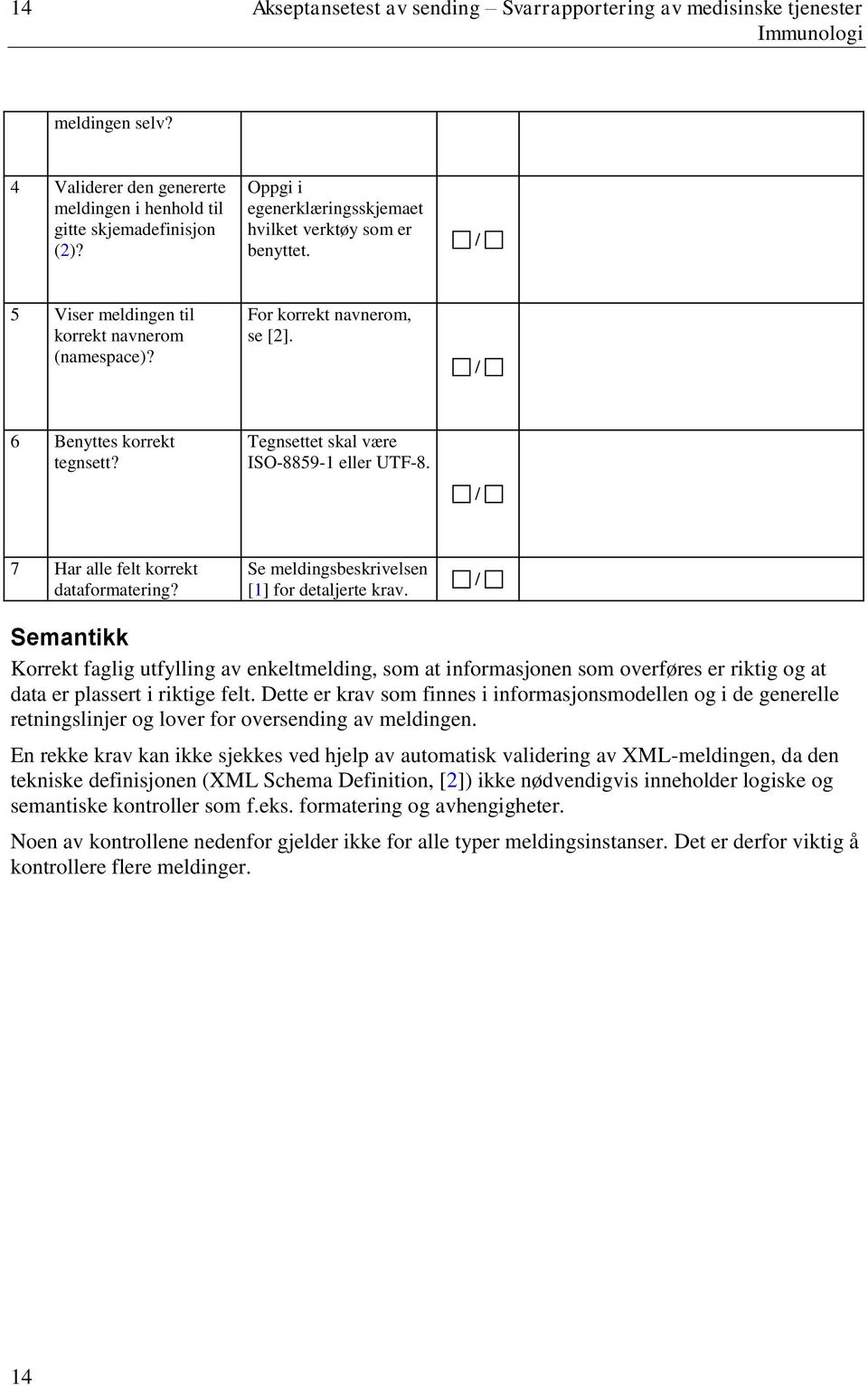 Tegnsettet skal være ISO-8859-1 eller UTF-8. 7 Har alle felt korrekt dataformatering? Se meldingsbeskrivelsen [1] for detaljerte krav.