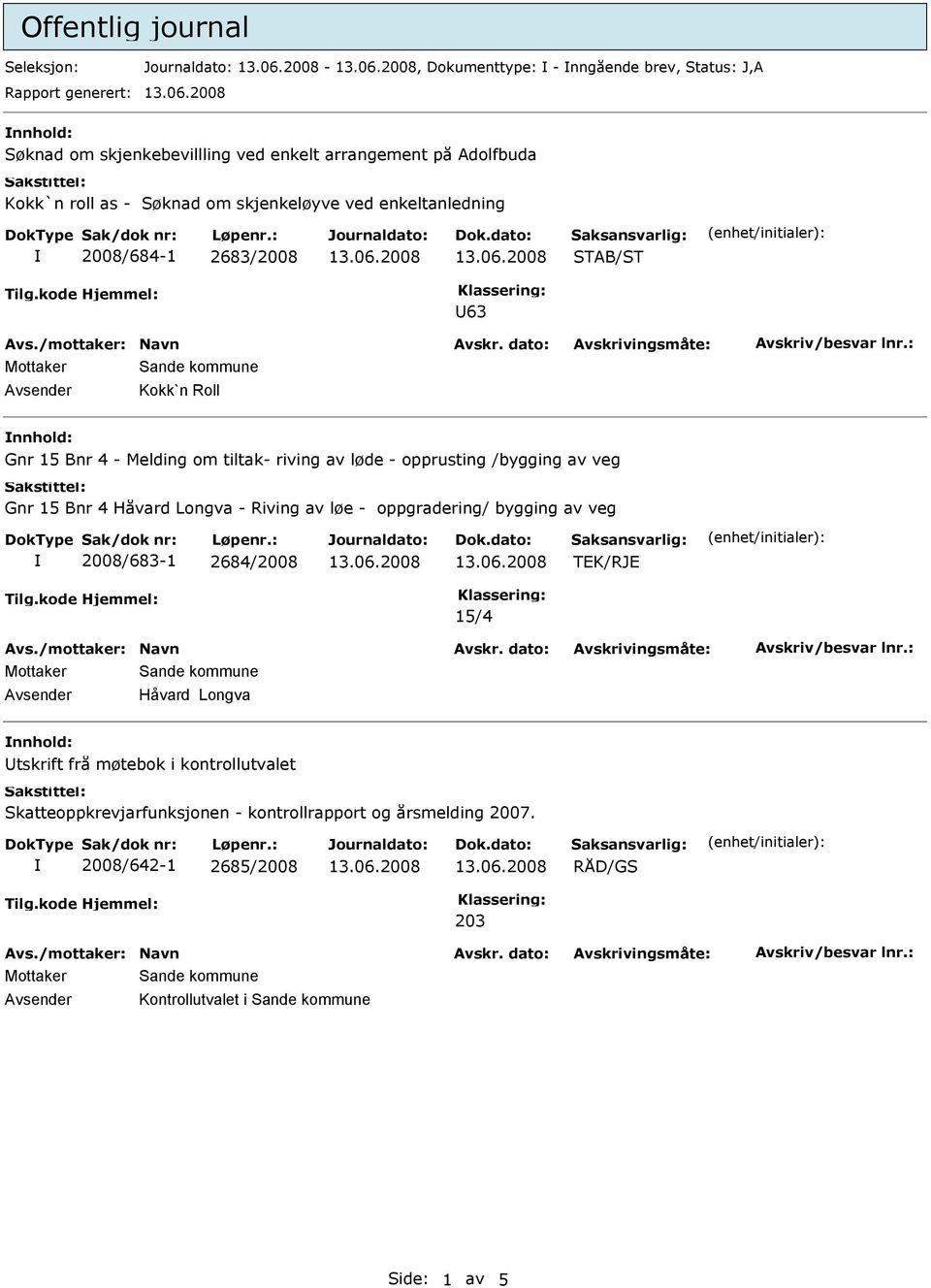 opprusting /bygging av veg Gnr 15 Bnr 4 Håvard Longva - Riving av løe - oppgradering/ bygging av veg 2008/683-1 2684/2008 15/4 Avsender Håvard Longva nnhold: Utskrift frå