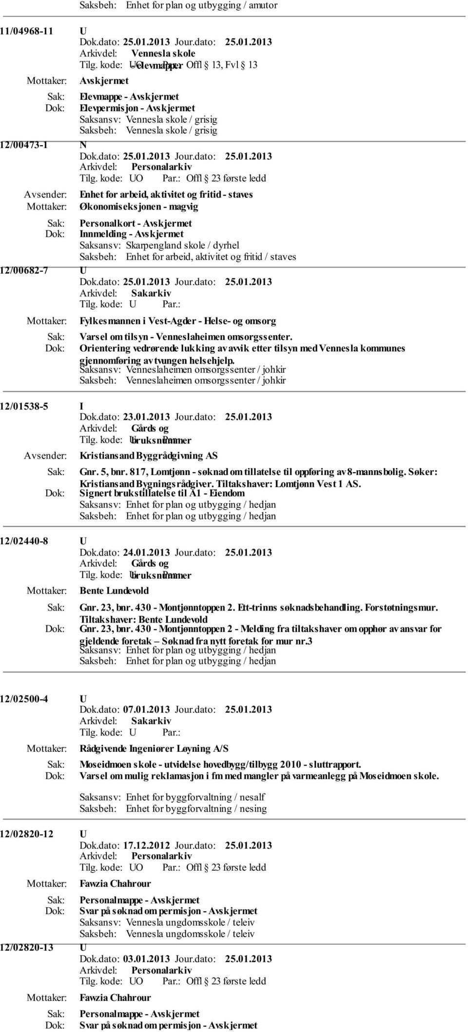 kode: UO Offl 23 første ledd Enhet for arbeid, aktivitet og fritid - staves Økonomiseksjonen - magvig Personalkort - Avskjermet Innmelding - Avskjermet Saksansv: Skarpengland skole / dyrhel Saksbeh: