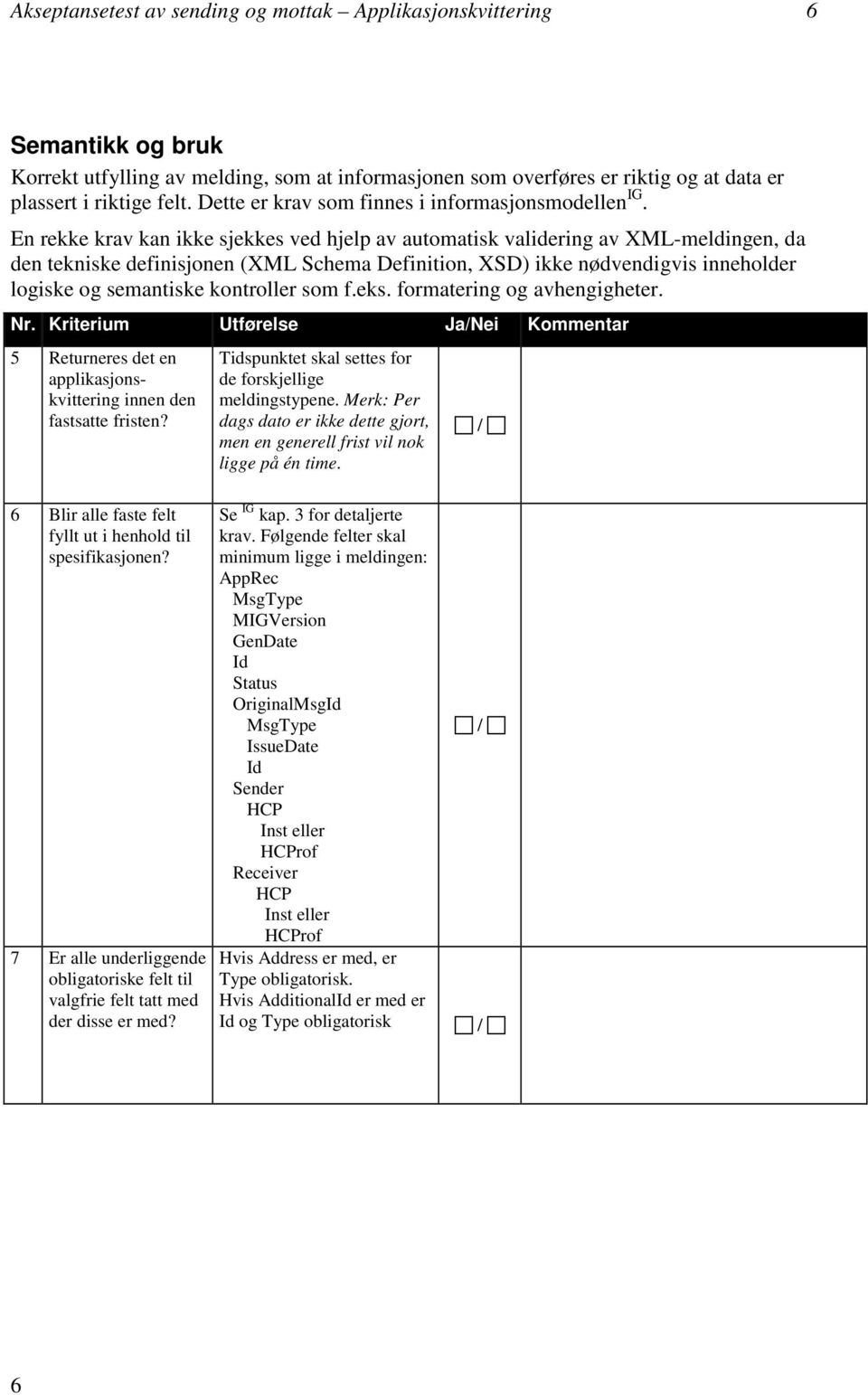 En rekke krav kan ikke sjekkes ved hjelp av automatisk validering av XML-meldingen, da den tekniske definisjonen (XML Schema Definition, XSD) ikke nødvendigvis inneholder logiske og semantiske