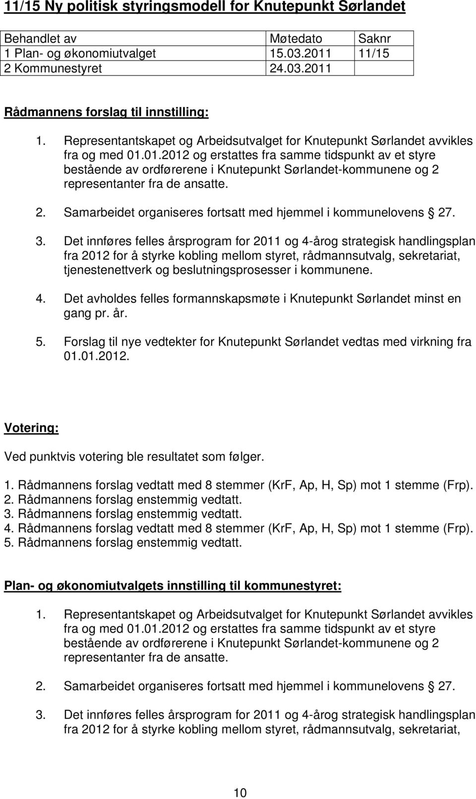 3. Det innføres felles årsprogram for 2011 og 4-årog strategisk handlingsplan fra 2012 for å styrke kobling mellom styret, rådmannsutvalg, sekretariat, tjenestenettverk og beslutningsprosesser i