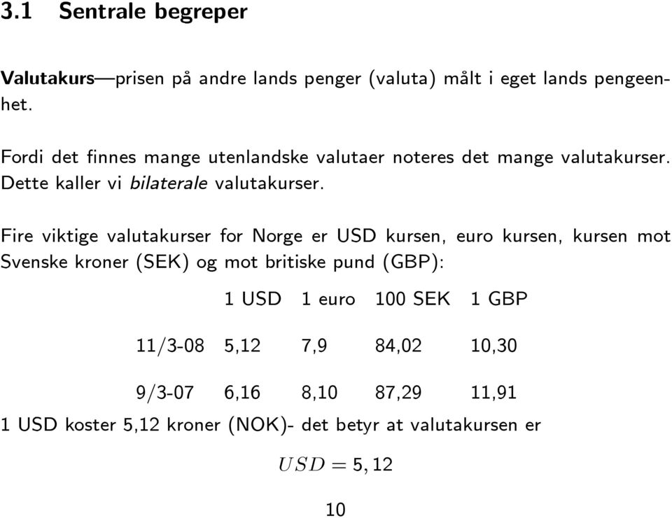 Fire viktige valutakurser for Norge er USD kursen, euro kursen, kursen mot Svenske kroner (SEK) og mot britiske pund (GBP): 1