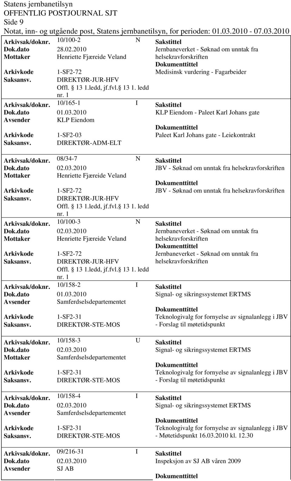 08/34-7 N Sakstittel JBV - Søknad om unntak fra Mottaker Henriette Fjæreide Veland JBV - Søknad om unntak fra Arkivsak/dok0/100-3 N Sakstittel Mottaker Henriette Fjæreide Veland Arkivsak/dok0/158-2 I