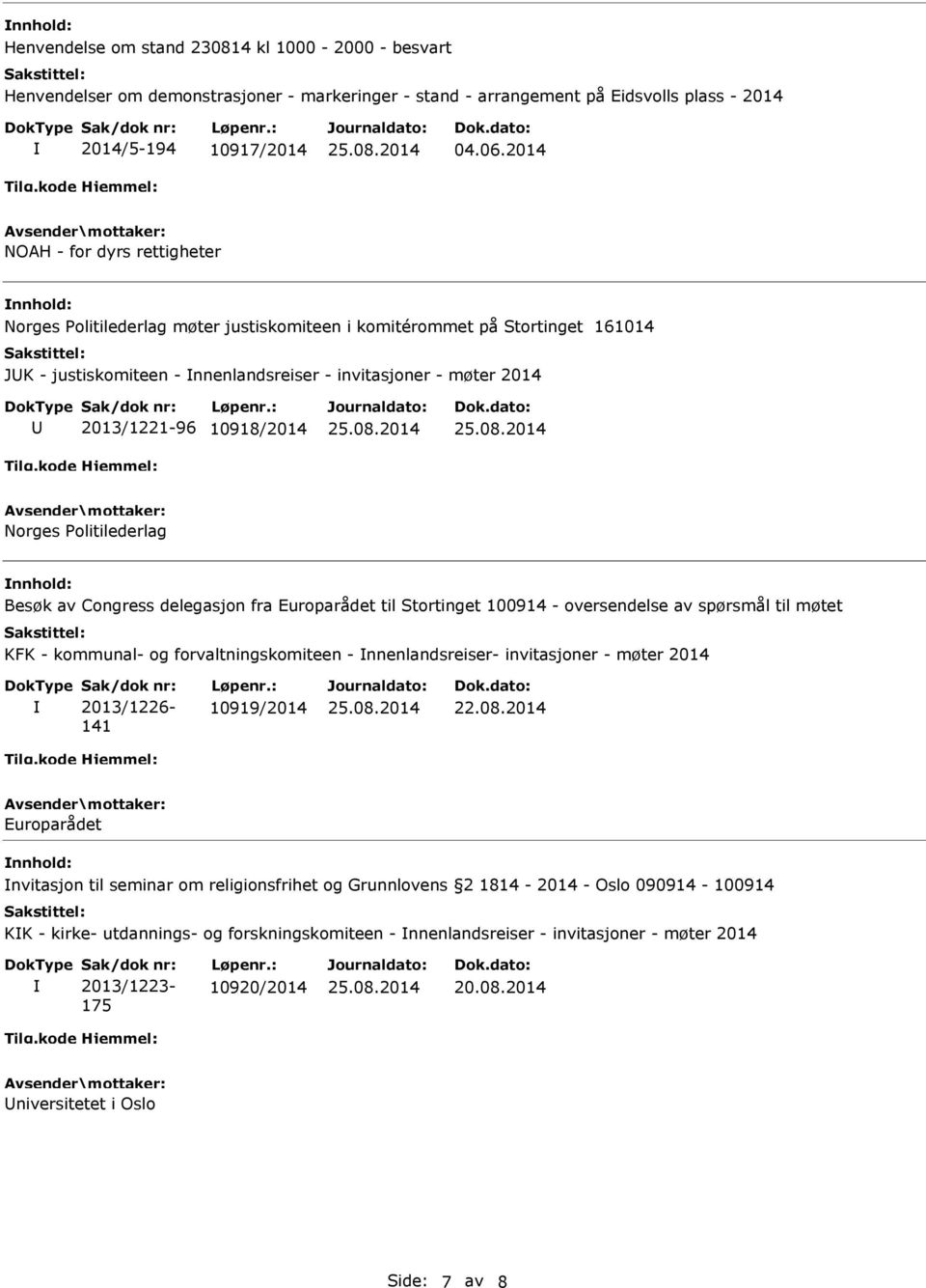 2013/1221-96 10918/2014 Norges Politilederlag nnhold: Besøk av Congress delegasjon fra Europarådet til Stortinget 100914 - oversendelse av spørsmål til møtet KFK - kommunal- og forvaltningskomiteen -