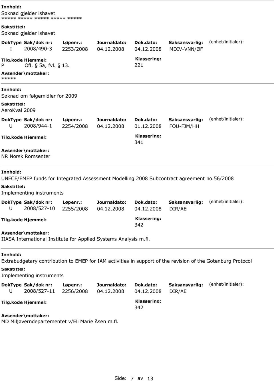 56/2008 mplementing instruments 2008/527-10 2255/2008 DR/AE 342 ASA nternational nstitute for Applied Systems Analysis m.fl.