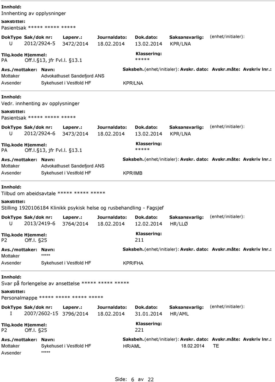 Tilbud om abeidsavtale Stilling 1920106184 Klinikk psykisk helse og rusbehandling - Fagsjef 2013/2419-6 3764/2014 12.