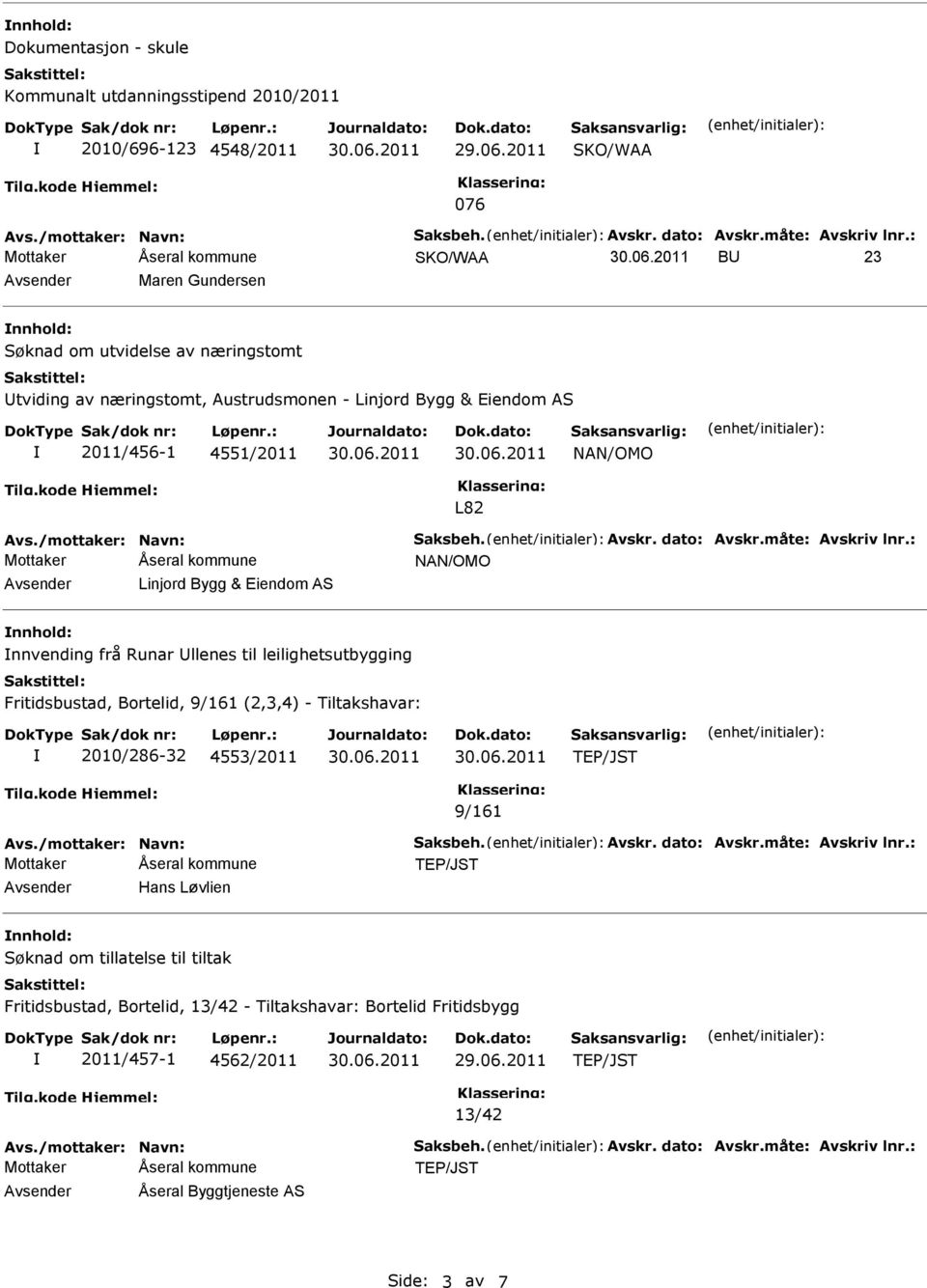 Eiendom AS nnhold: nnvending frå Runar Ullenes til leilighetsutbygging Fritidsbustad, Bortelid, 9/161 (2,3,4) - Tiltakshavar: 2010/286-32