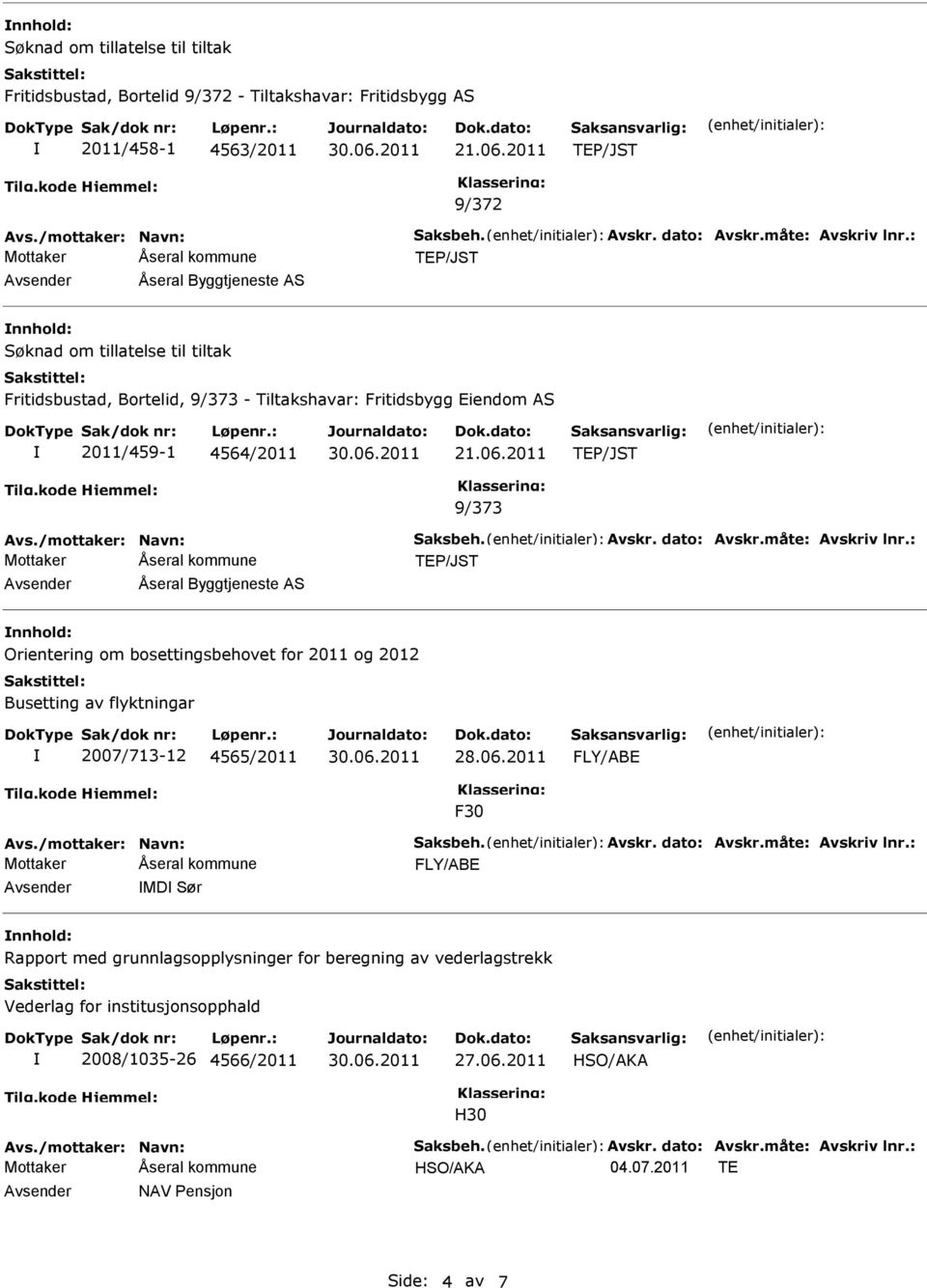 2011 9/373 nnhold: Orientering om bosettingsbehovet for 2011 og 2012 Busetting av flyktningar 2007/713-12 4565/2011 28.06.