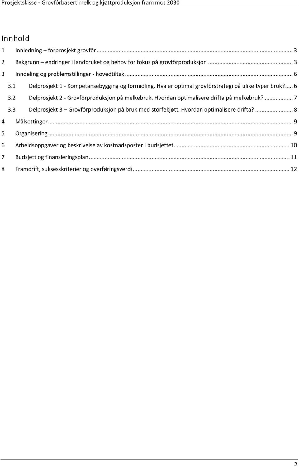 Hvordan optimalisere drifta på melkebruk?... 7 3.3 Delprosjekt 3 Grovfôrproduksjon på bruk med storfekjøtt. Hvordan optimalisere drifta?... 8 4 Målsettinger.