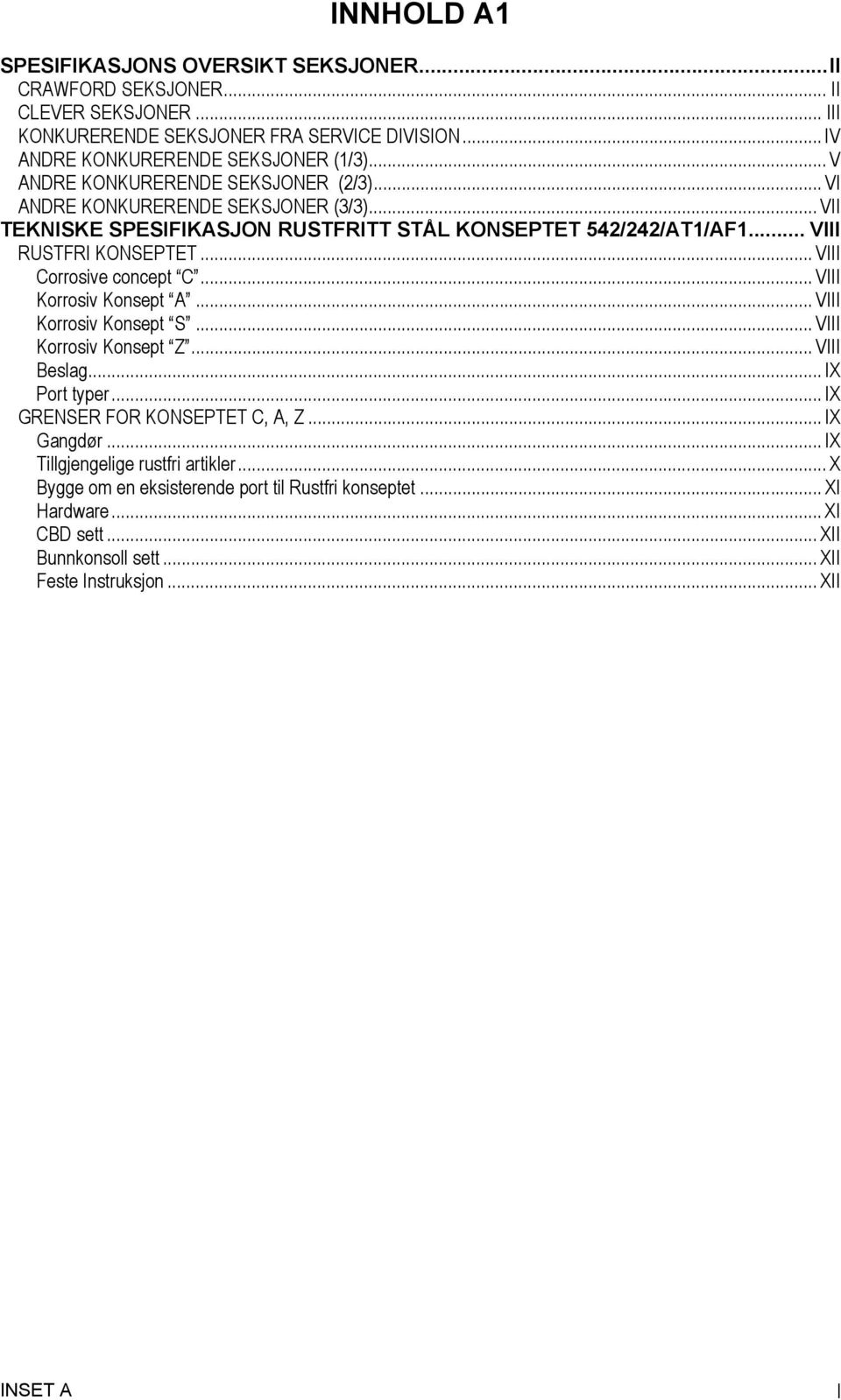 .. VIII Corrosive concept C... VIII Korrosiv Konsept A... VIII Korrosiv Konsept S... VIII Korrosiv Konsept Z... VIII Beslag... IX Port typer... IX GRENSER FOR KONSEPTET C, A, Z.