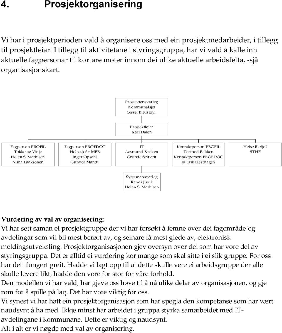 Prosjektansvarleg Kommunalsjef Sissel Bitustøyl Prosjektleiar Kari Dalen Fagperson PROFIL Tokke og Vinje Helen S.