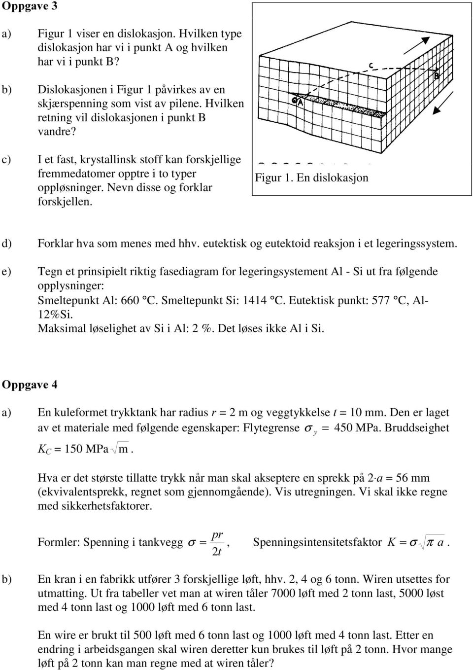 En dislokasjon d) Forklar hva som menes med hhv. eutektisk og eutektoid reaksjon i et legeringssystem.