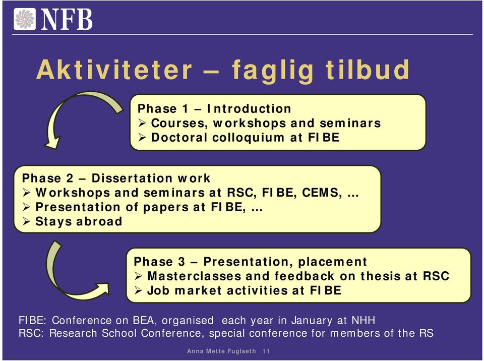 Presentation, placement Masterclasses and feedback on thesis at RSC Job market activities at FIBE FIBE: Conference on