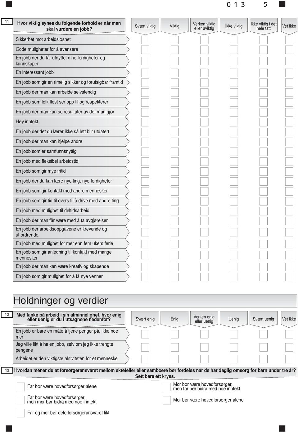 kunnskaper En interessant jobb En jobb som gir en rimelig sikker og forutsigbar framtid En jobb der man kan arbeide selvstendig En jobb som folk flest ser opp til og respekterer En jobb der man kan