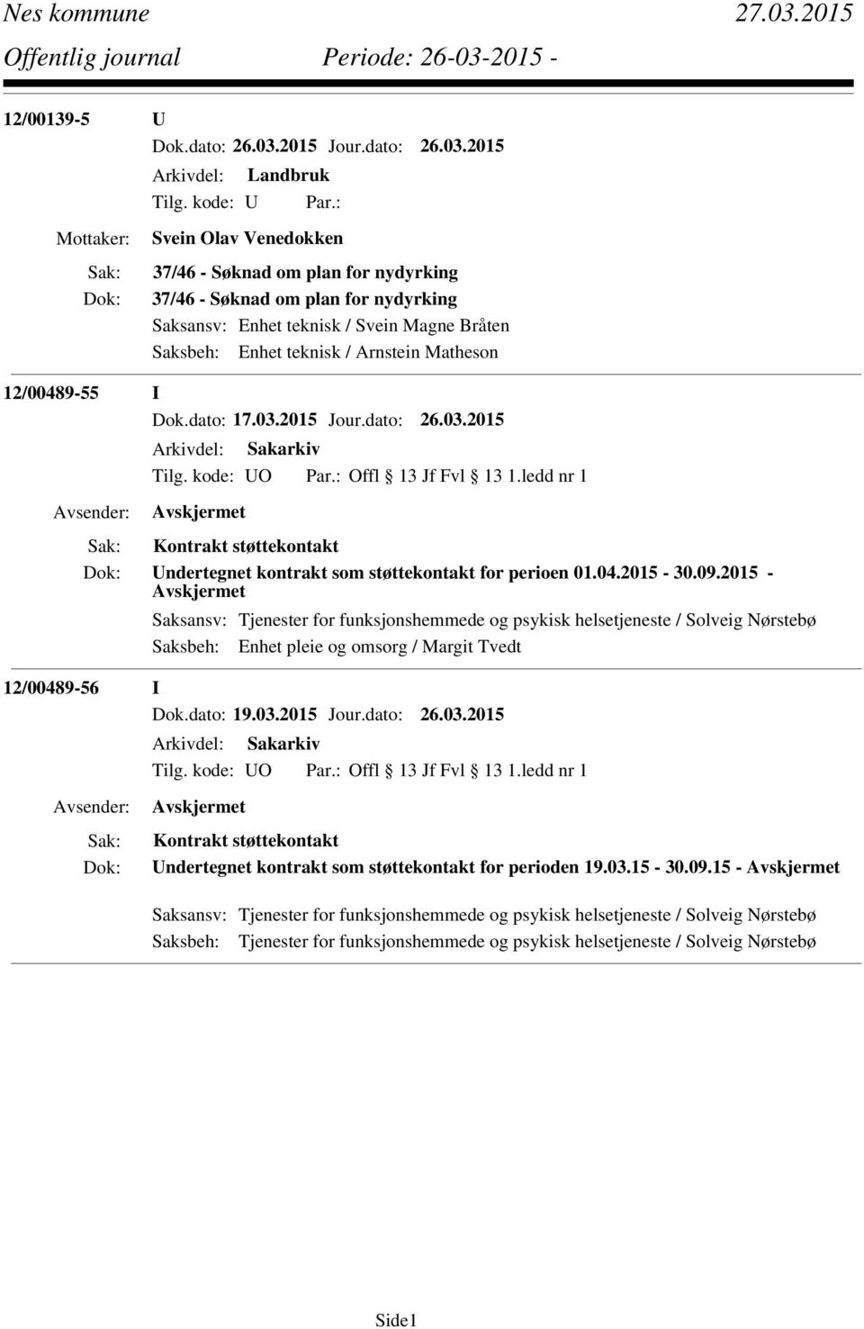 ledd nr 1 Avskjermet Kontrakt støttekontakt Undertegnet kontrakt som støttekontakt for perioen 01.04.2015-30.09.