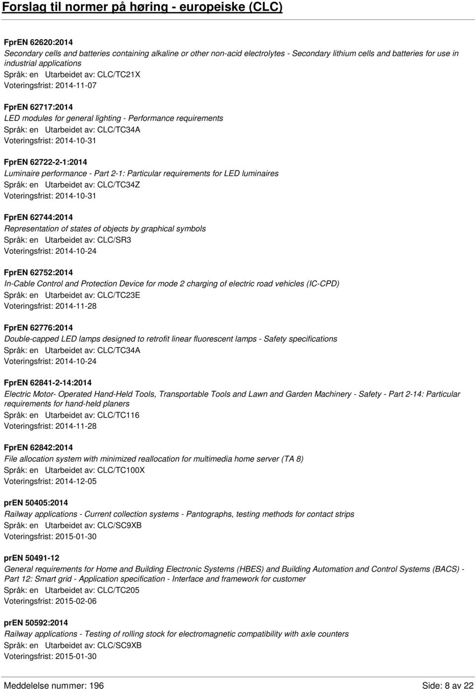 FprEN 62722-2-1:2014 Luminaire performance - Part 2-1: Particular requirements for LED luminaires Språk: en Utarbeidet av: CLC/TC34Z FprEN 62744:2014 Representation of states of objects by graphical