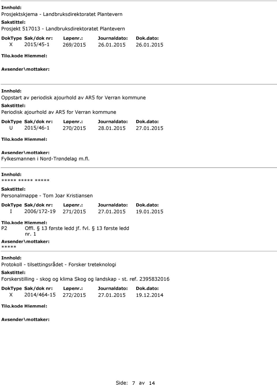 ***** ***** ***** Personalmappe - Tom Joar Kristiansen 2006/172-19 271/2015 19.01.2015 Tilg.kode P2 Hjemmel: Offl. 13 første ledd jf. fvl.