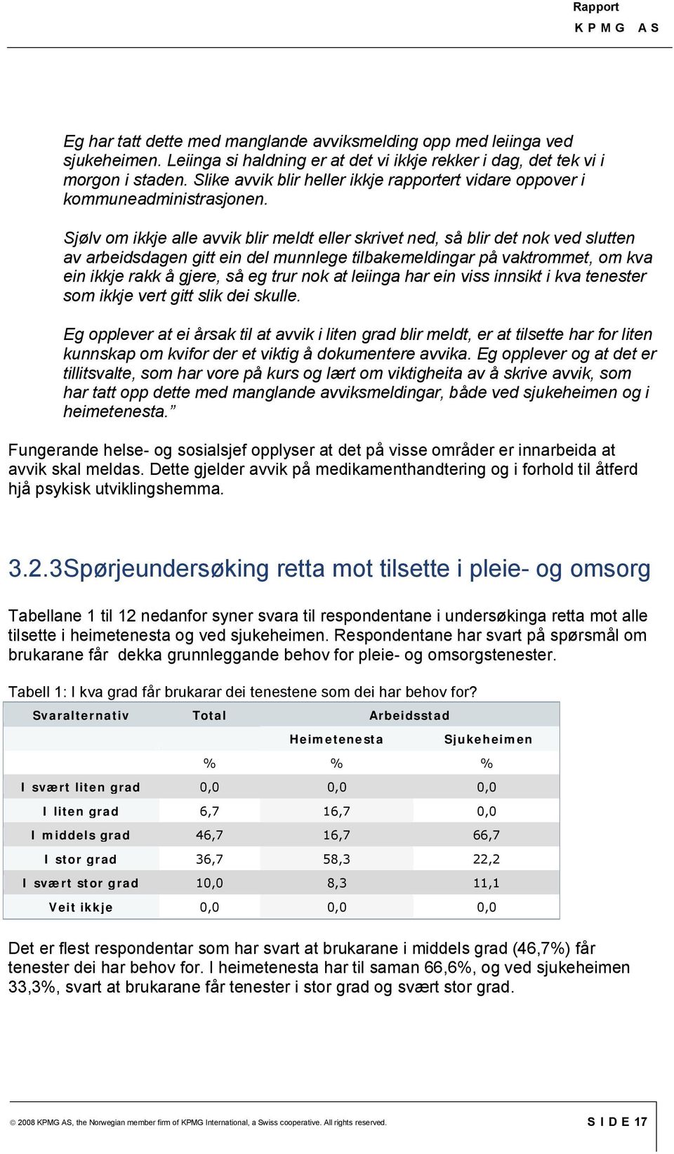 Sjølv om ikkje alle avvik blir meldt eller skrivet ned, så blir det nok ved slutten av arbeidsdagen gitt ein del munnlege tilbakemeldingar på vaktrommet, om kva ein ikkje rakk å gjere, så eg trur nok